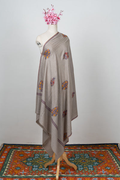 Sozni Hand Embroidered Pashmina: Multicolour Floral Medallion Drift