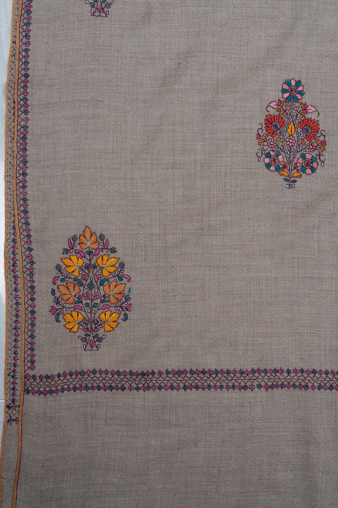Sozni Hand Embroidered Pashmina: Multicolour Floral Medallion Drift