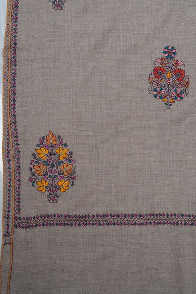 Sozni Hand Embroidered Pashmina: Multicolour Floral Medallion Drift