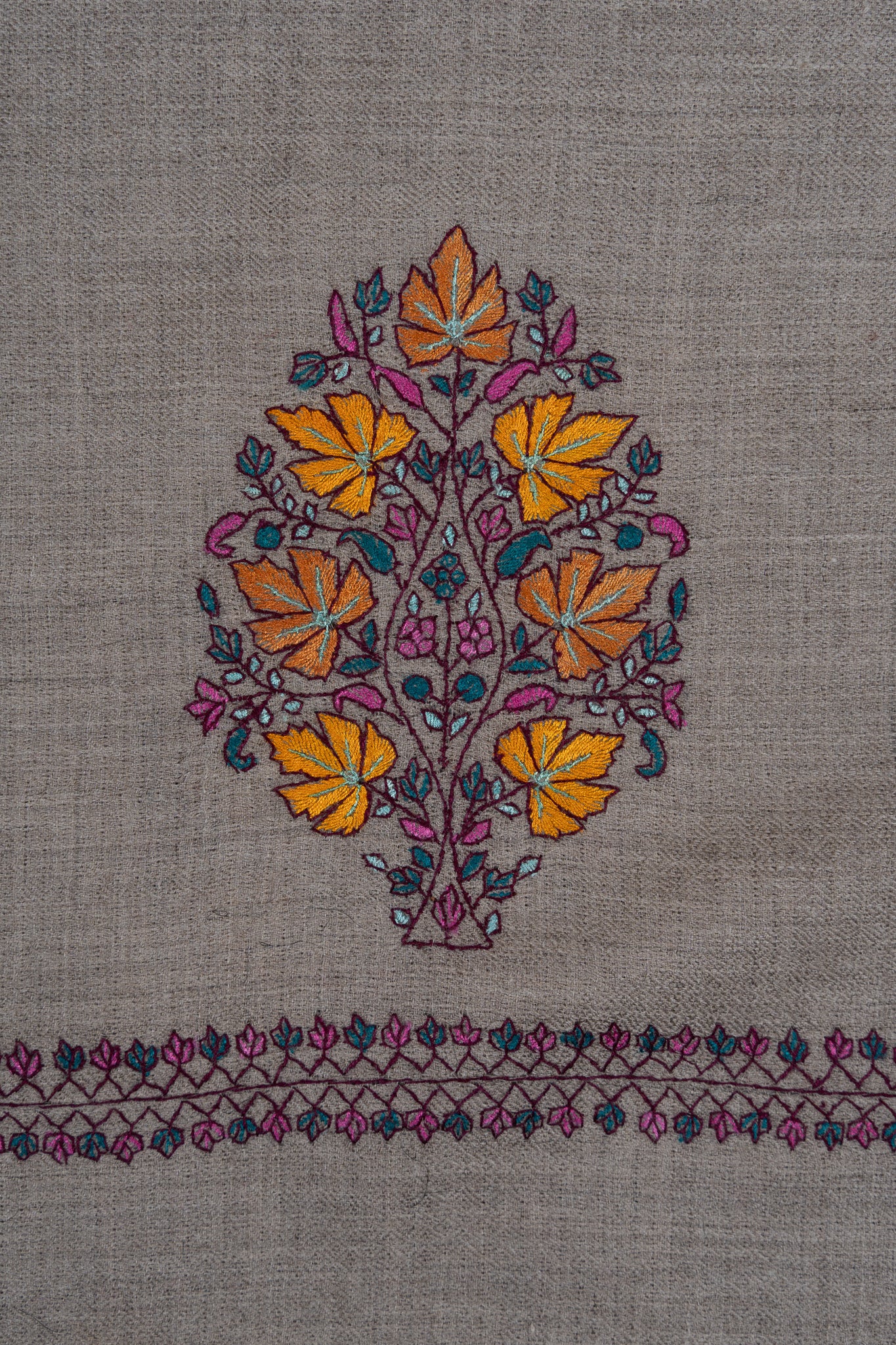 Sozni Hand Embroidered Pashmina: Multicolour Floral Medallion Drift
