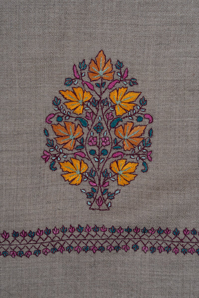 Sozni Hand Embroidered Pashmina: Multicolour Floral Medallion Drift