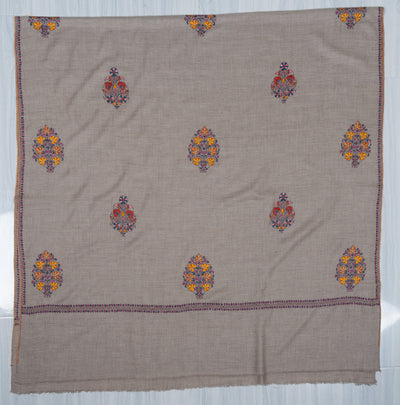 Sozni Hand Embroidered Pashmina: Multicolour Floral Medallion Drift