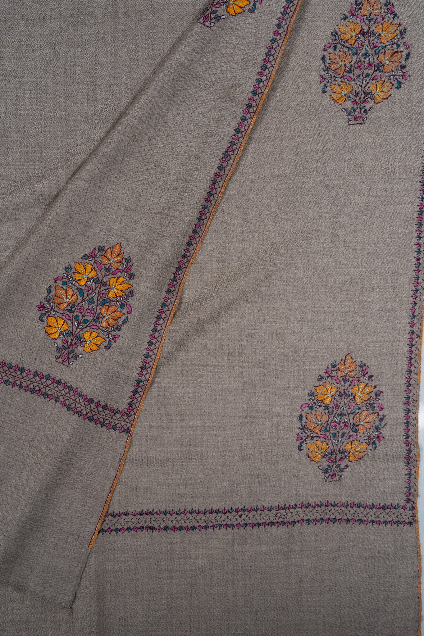 Sozni Hand Embroidered Pashmina: Multicolour Floral Medallion Drift