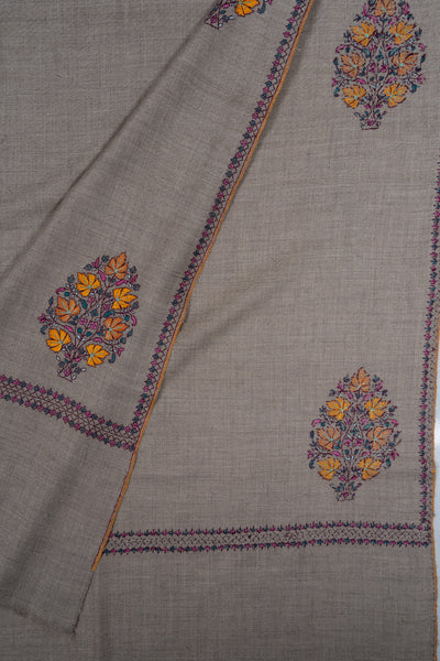 Sozni Hand Embroidered Pashmina: Multicolour Floral Medallion Drift