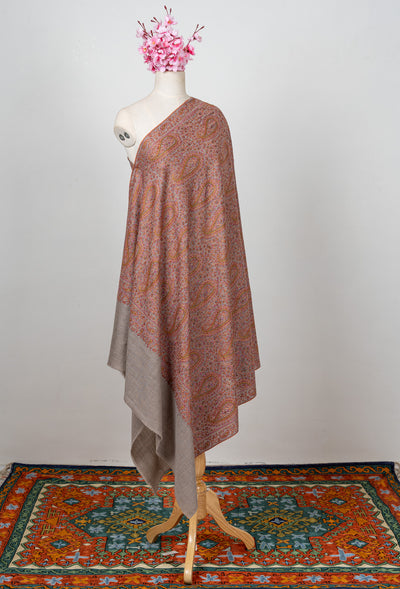Sozni Hand Embroidered Pashmina: Classic Paisley Rust Harmony
