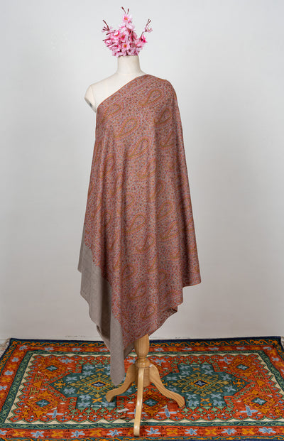 Sozni Hand Embroidered Pashmina: Classic Paisley Rust Harmony