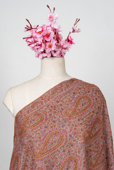 Sozni Hand Embroidered Pashmina: Classic Paisley Rust Harmony