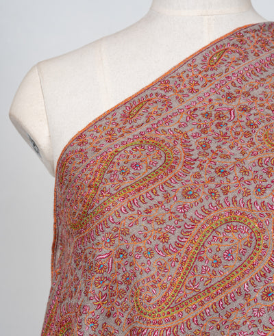Sozni Hand Embroidered Pashmina: Classic Paisley Rust Harmony