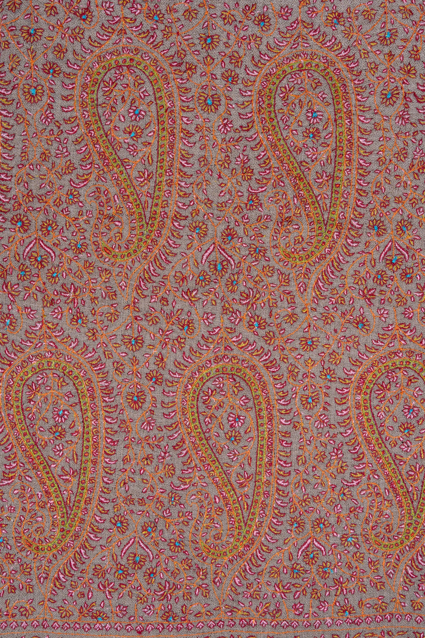 Sozni Hand Embroidered Pashmina: Classic Paisley Rust Harmony