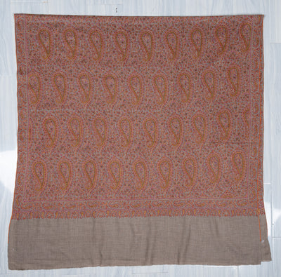Sozni Hand Embroidered Pashmina: Classic Paisley Rust Harmony