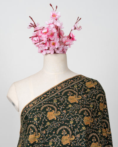 Sozni Hand Embroidered Pashmina: Forest Green Regal Paisley