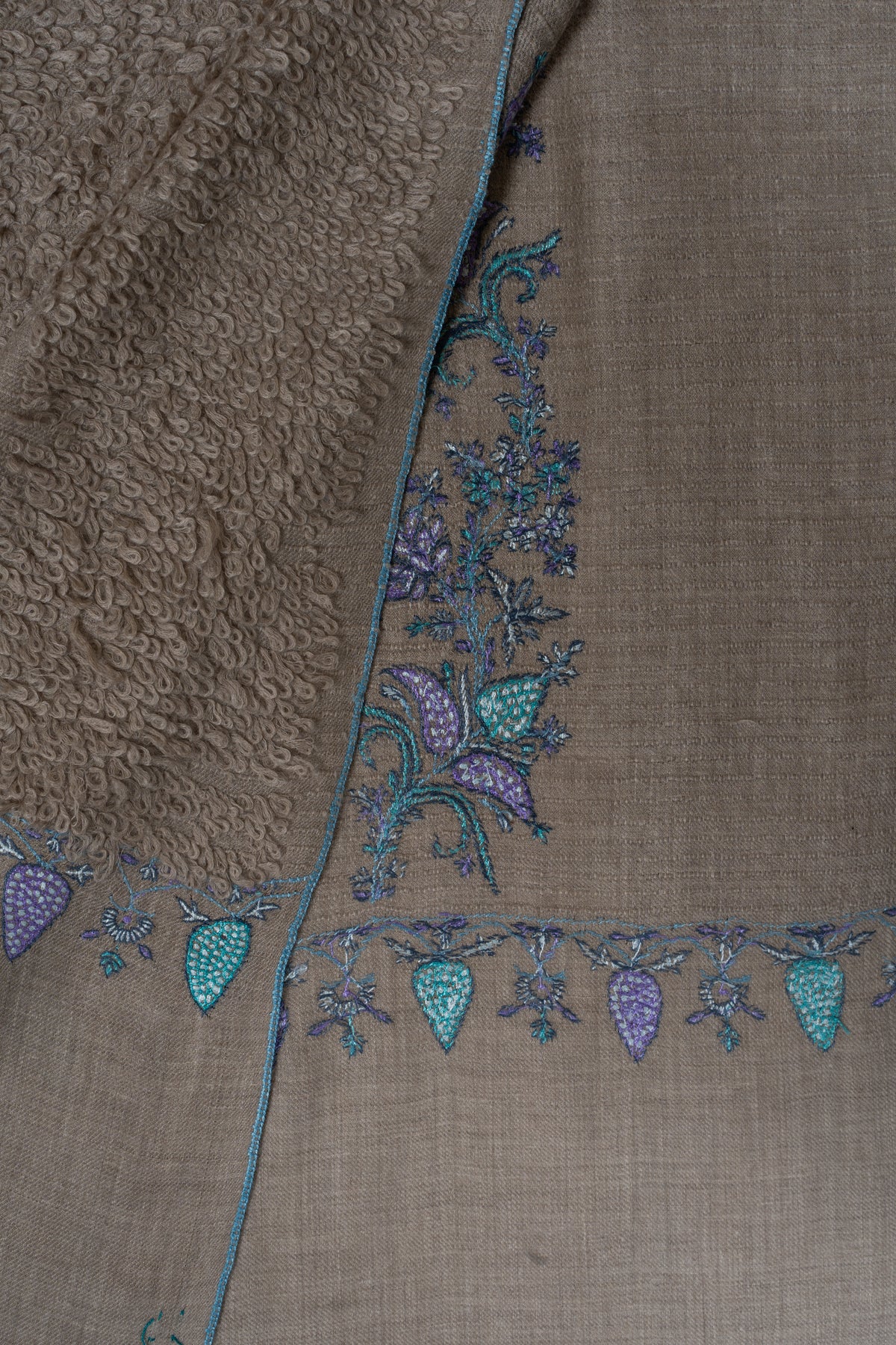 Earthbound Elegance: Pure Pashmina towel style Sozni Hand Embroidered Shawl
