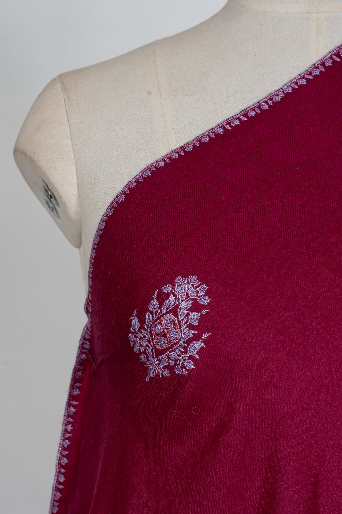 Crimson Fade: Pure Pashmina Sozni Hand Embroidered Shawl