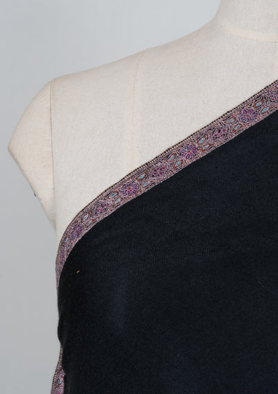 Sozni Hand Embroidered Pashmina: Midnight Black Blush Border