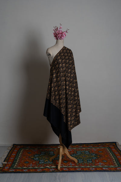 Sozni Hand Embroidered Pashmina: Dark Heritage Trellis