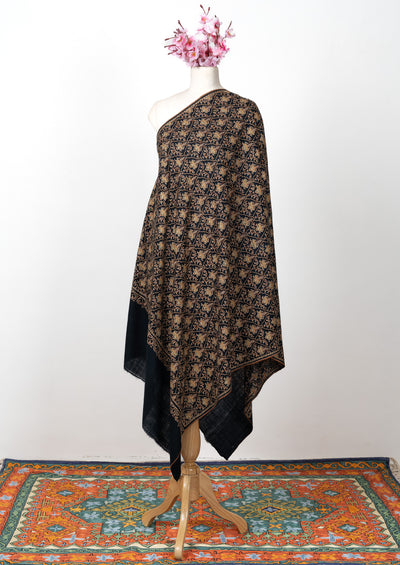 Sozni Hand Embroidered Pashmina: Dark Heritage Trellis