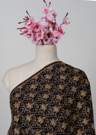 Sozni Hand Embroidered Pashmina: Dark Heritage Trellis