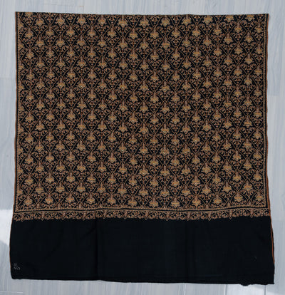 Sozni Hand Embroidered Pashmina: Dark Heritage Trellis