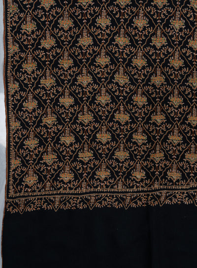Sozni Hand Embroidered Pashmina: Dark Heritage Trellis