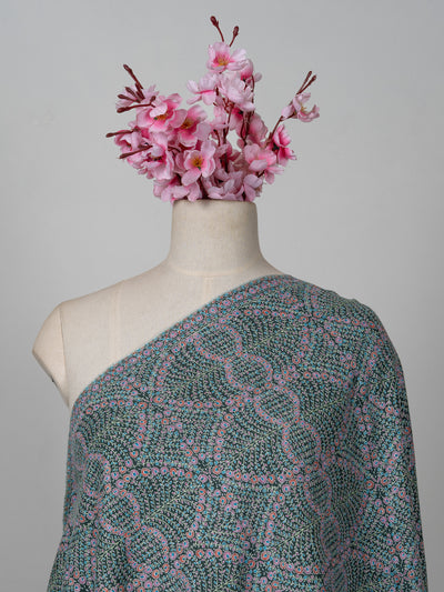 Sozni Hand Embroidered Pashmina: Sage Green Dense Vine Work