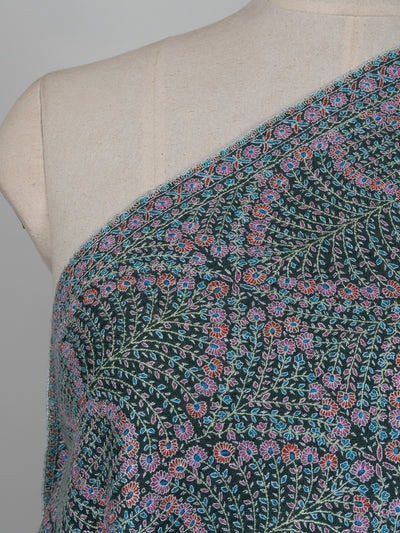 Sozni Hand Embroidered Pashmina: Sage Green Dense Vine Work
