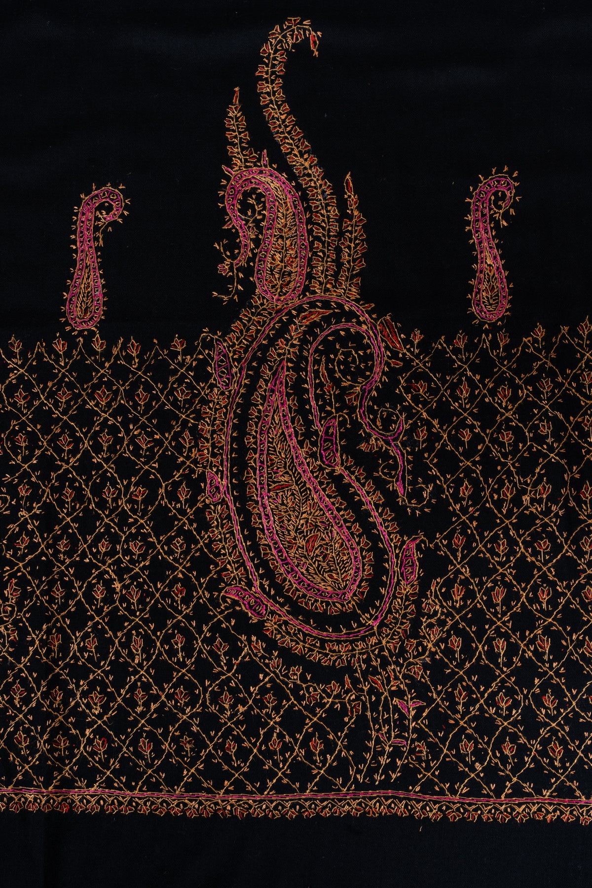 Noir Rose Paisley Royale: Merino Wool Hand Embroidered 2.5 Yards Shawl