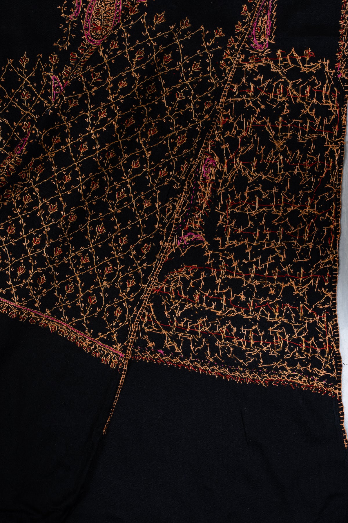 Noir Rose Paisley Royale: Merino Wool Hand Embroidered 2.5 Yards Shawl