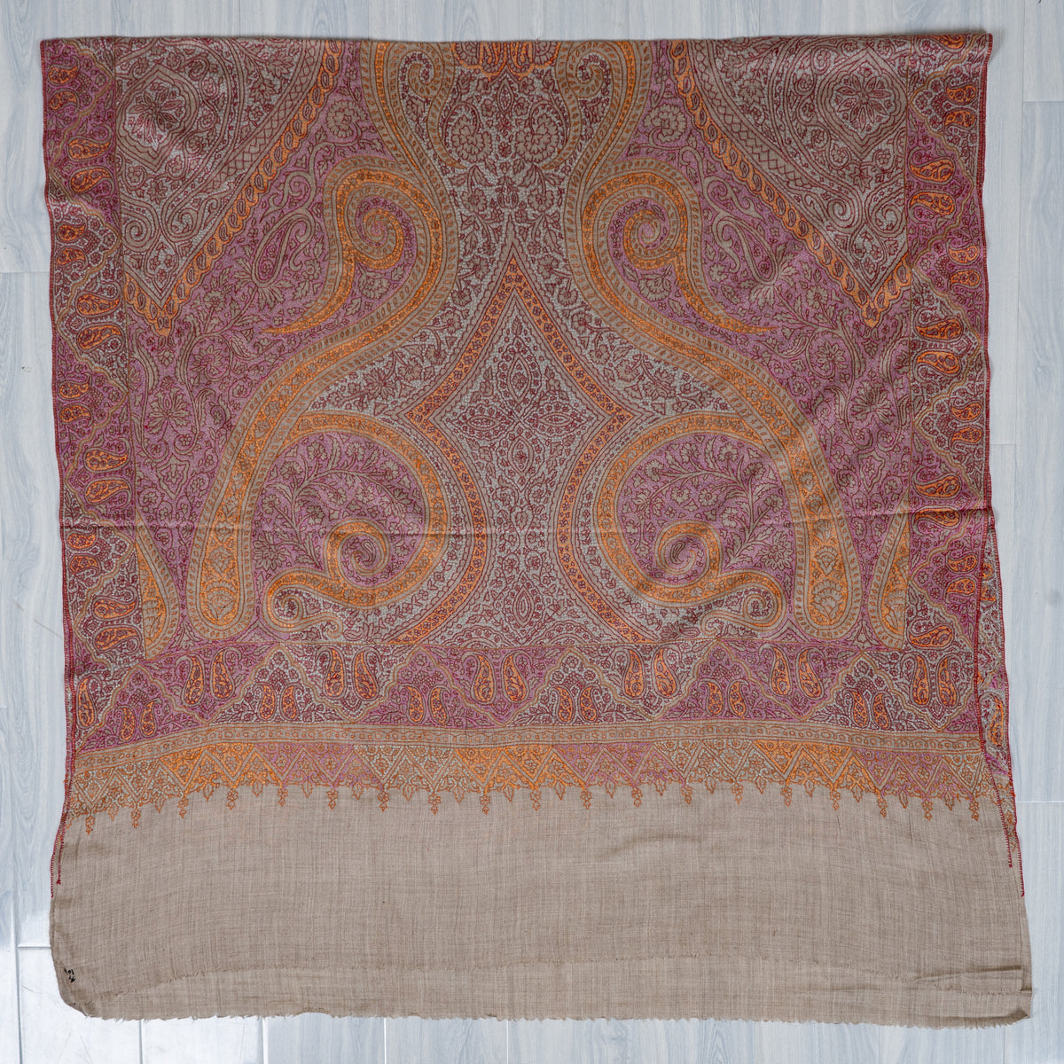 Blush Gold Paisley Symphony: Merino Wool Hand Embroidered