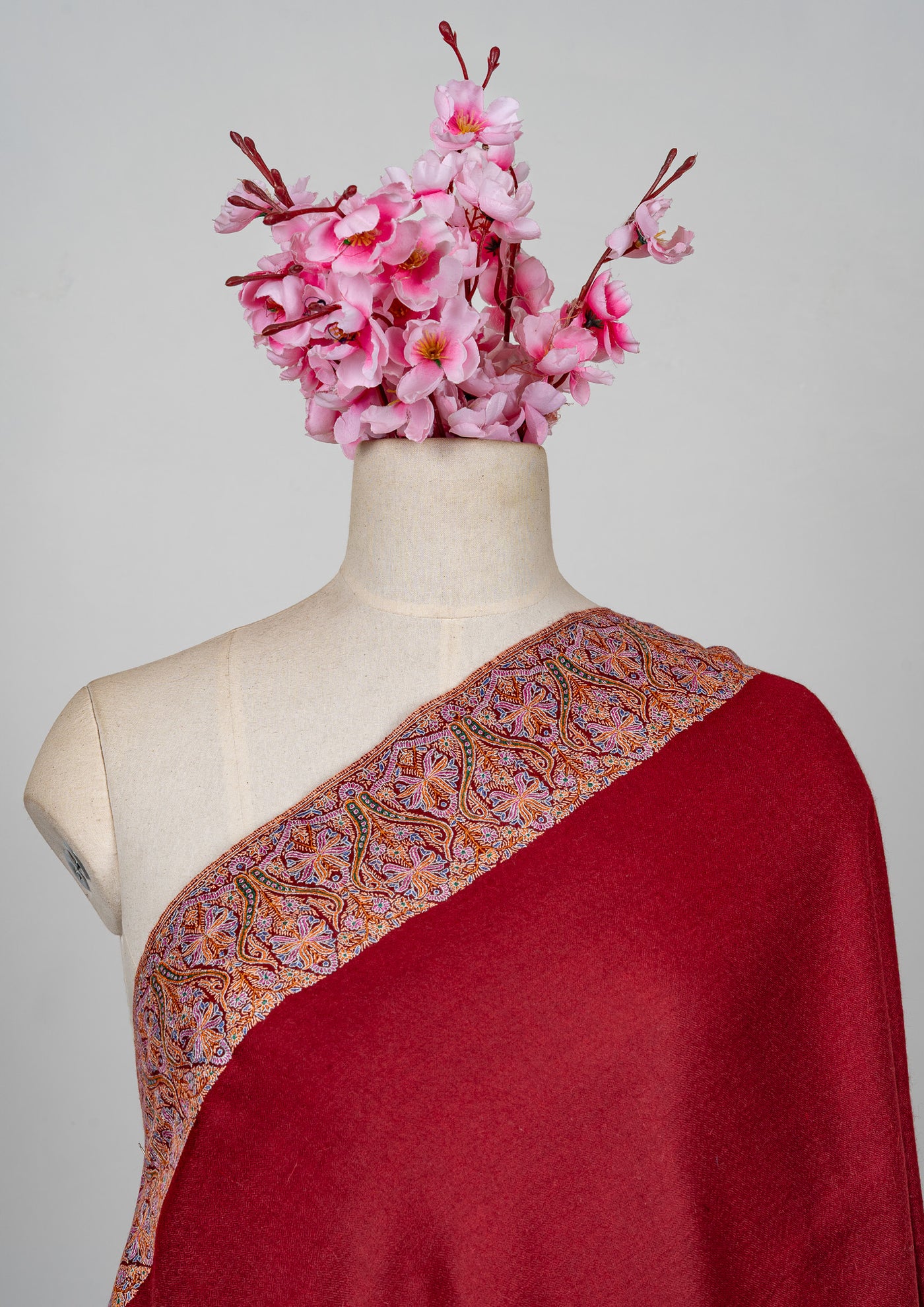 Crimson Sozni Élan — Pure Pashmina Shawl