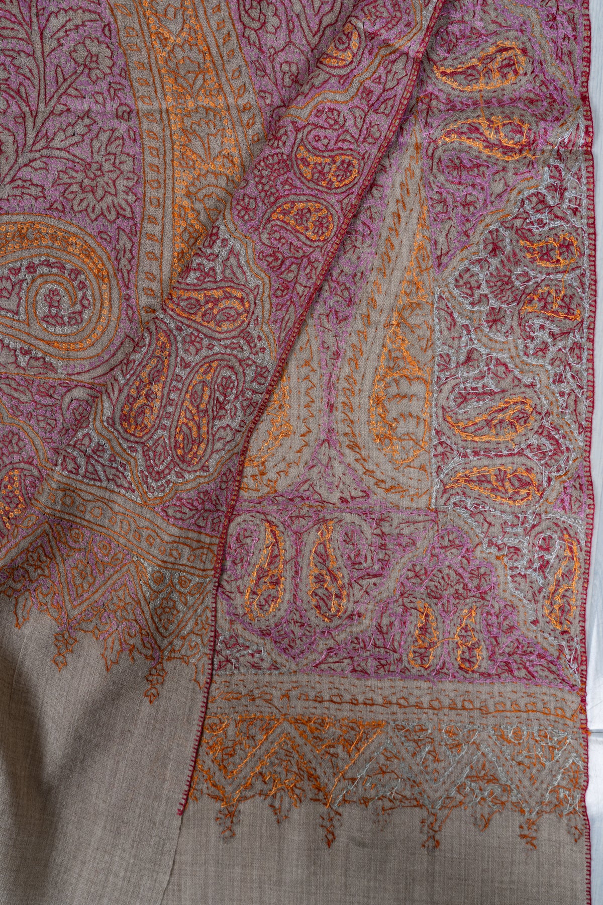 Blush Gold Paisley Symphony: Merino Wool Hand Embroidered