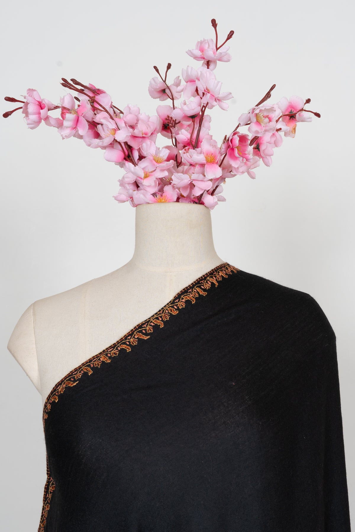 Onyx Copper Border Heritage: Merino Wool Hand Embroidered 2.5 Yards Shawl