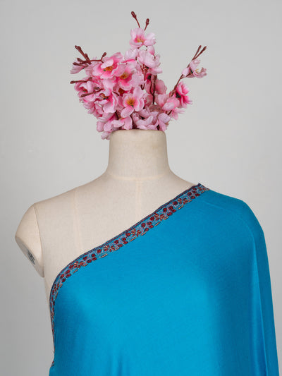 2.5 Yards Sozni Hand Embroidered Shawl in Aqua Blue Minimal Accent