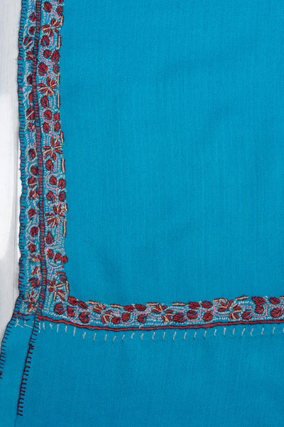 2.5 Yards Sozni Hand Embroidered Shawl in Aqua Blue Minimal Accent