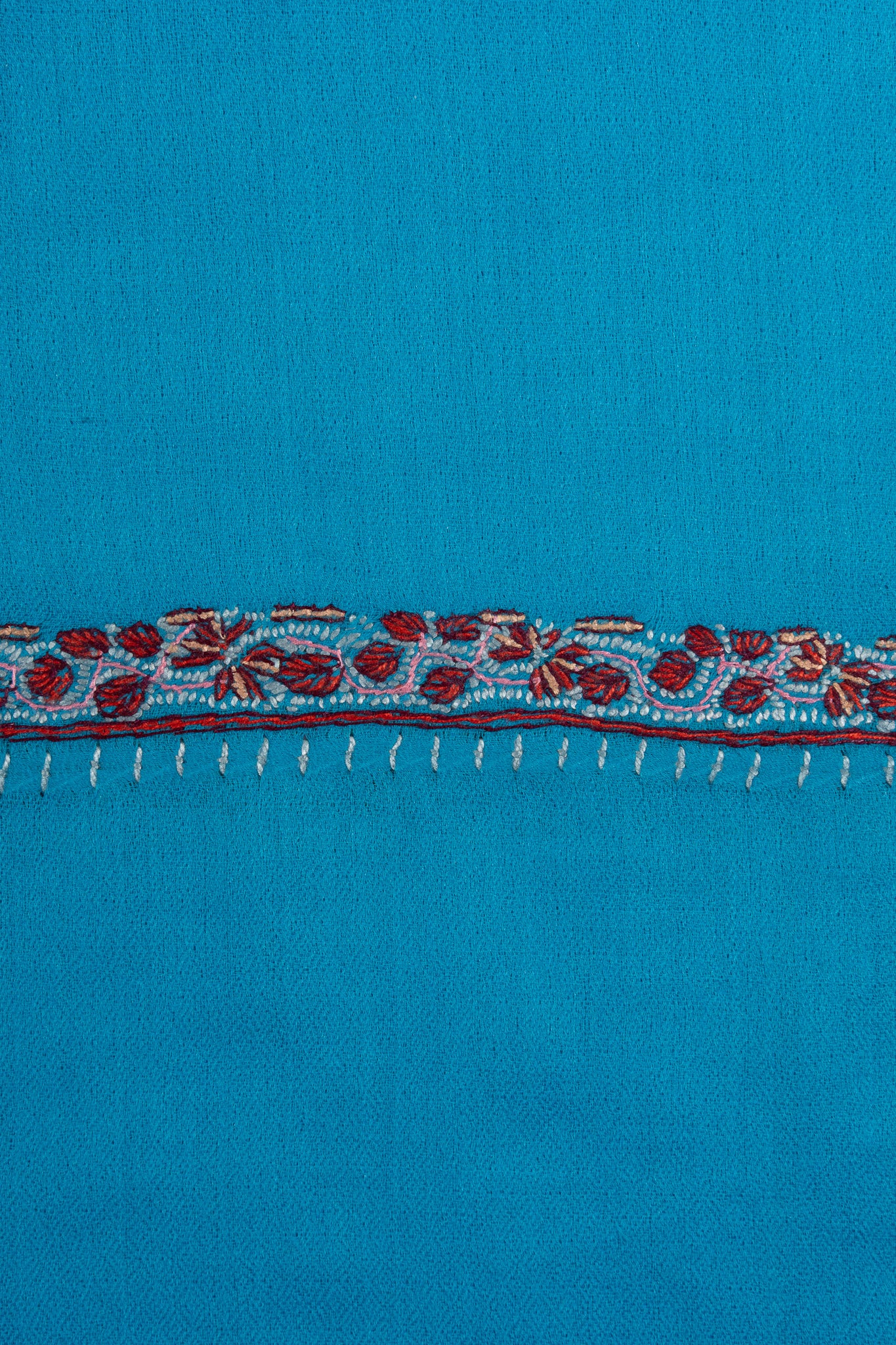 2.5 Yards Sozni Hand Embroidered Shawl in Aqua Blue Minimal Accent
