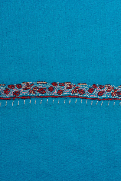 2.5 Yards Sozni Hand Embroidered Shawl in Aqua Blue Minimal Accent