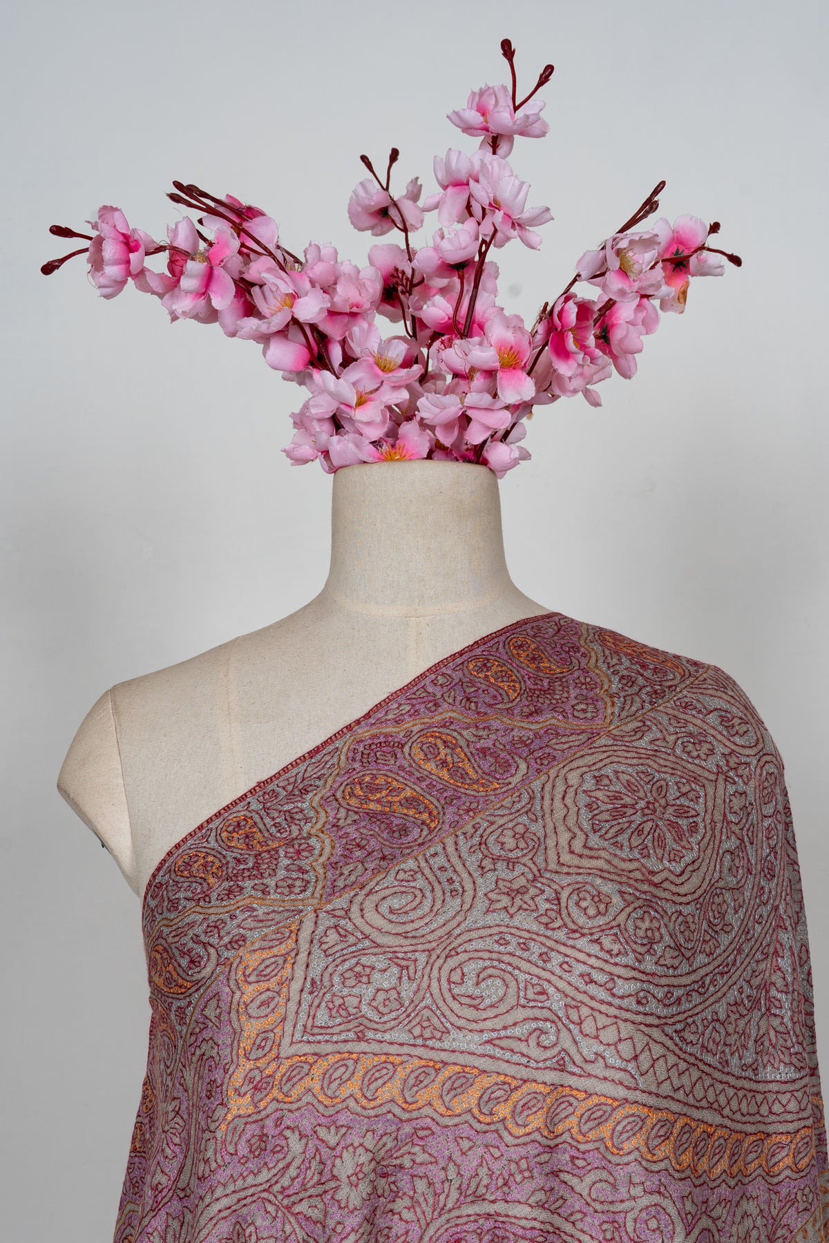 Blush Gold Paisley Symphony: Merino Wool Hand Embroidered