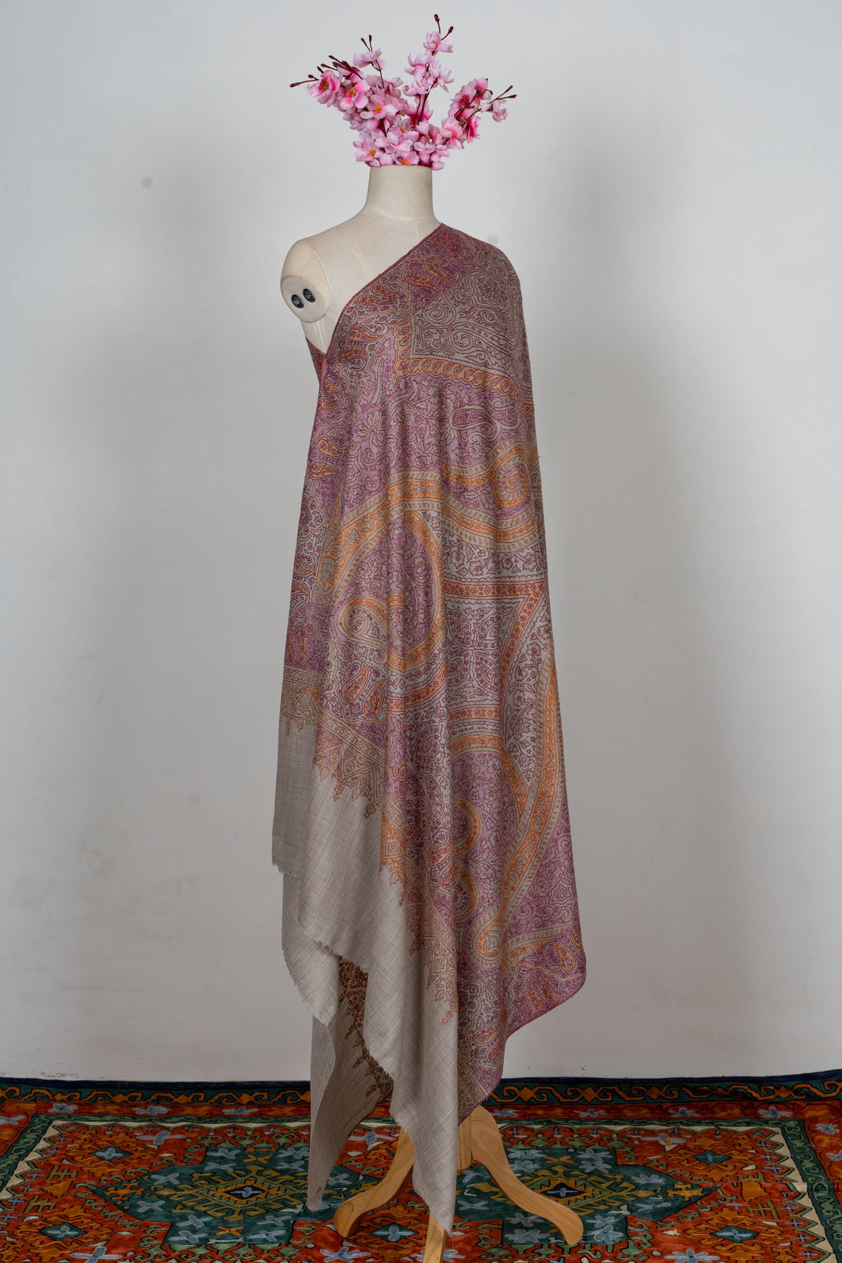 Blush Gold Paisley Symphony: Merino Wool Hand Embroidered