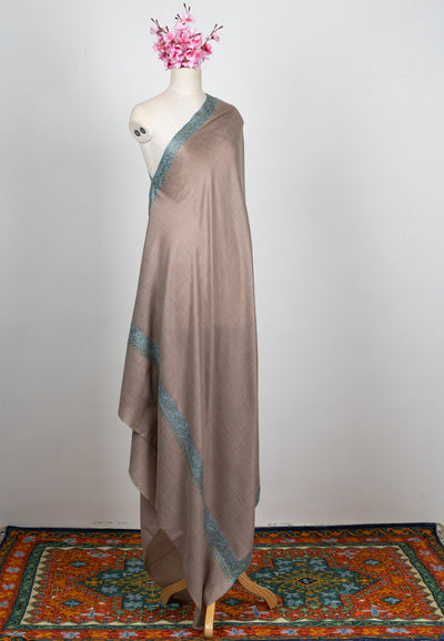 2.5 Yards Sozni Hand Embroidered Shawl in Warm Taupe Elegance