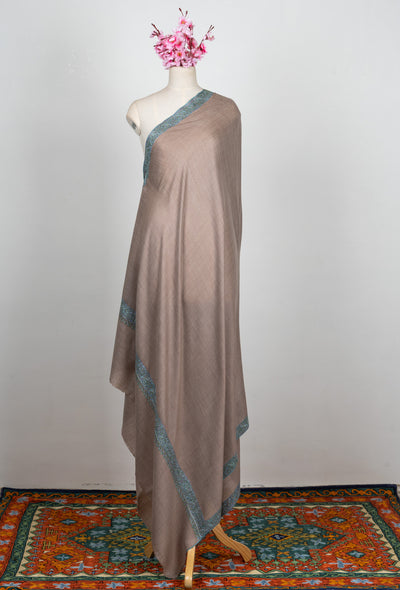 2.5 Yards Sozni Hand Embroidered Shawl in Warm Taupe Elegance