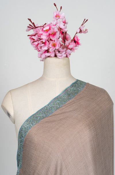 2.5 Yards Sozni Hand Embroidered Shawl in Warm Taupe Elegance