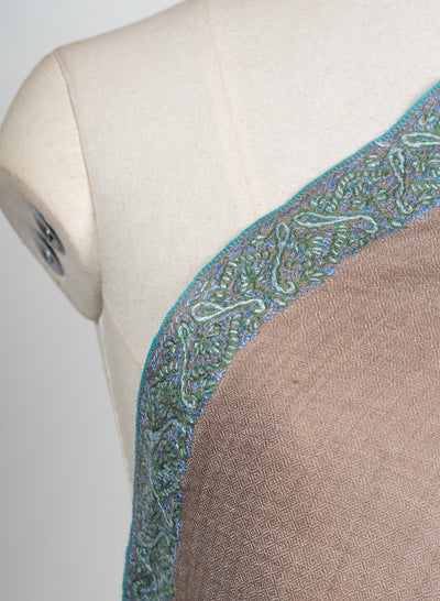 2.5 Yards Sozni Hand Embroidered Shawl in Warm Taupe Elegance