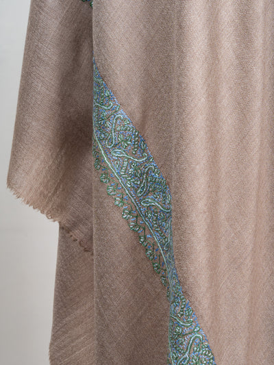 2.5 Yards Sozni Hand Embroidered Shawl in Warm Taupe Elegance