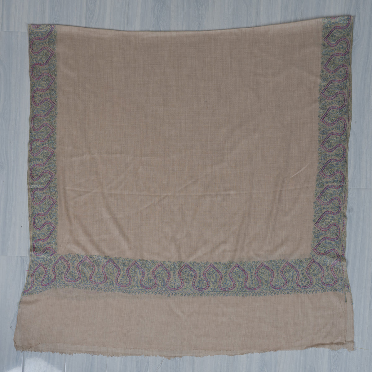 Ivory Bloom: Merino Wool Hand Embroidered 2.5 Yards Shawl