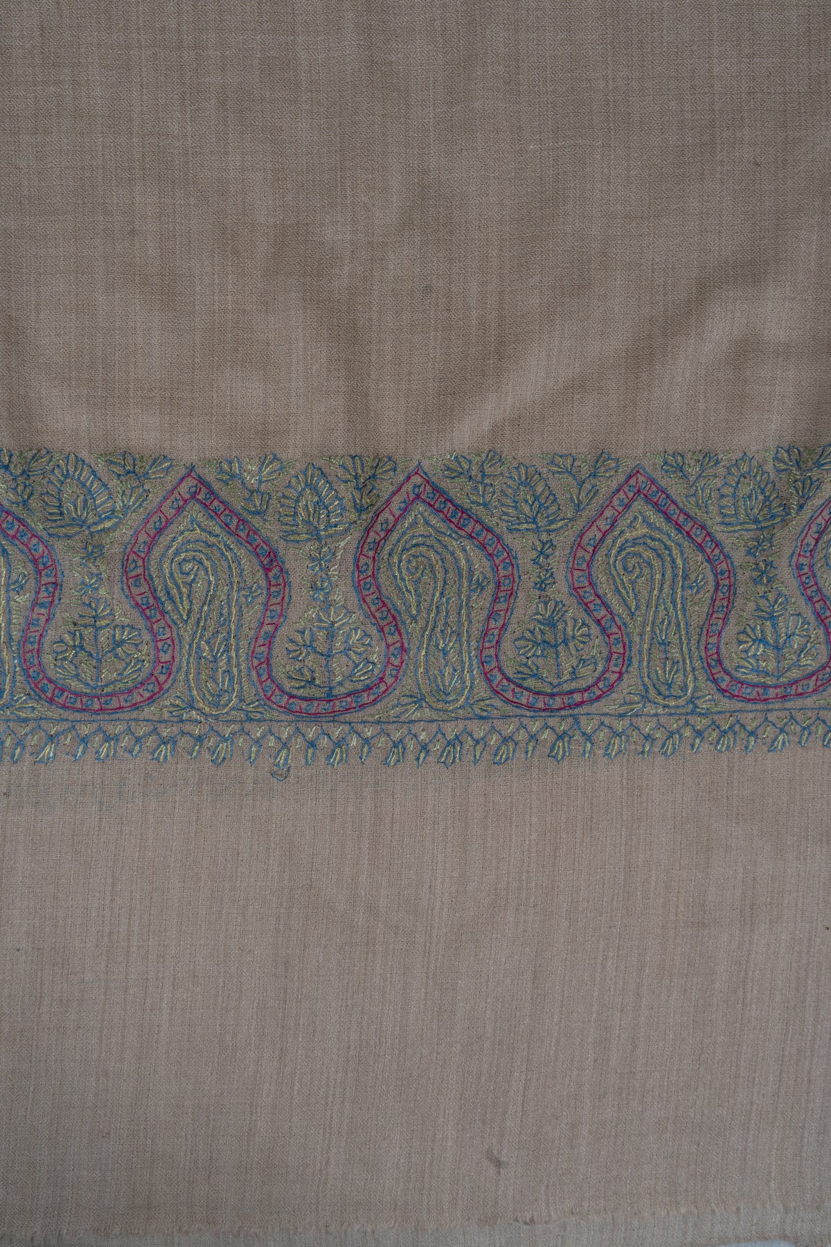 Ivory Bloom: Merino Wool Hand Embroidered 2.5 Yards Shawl