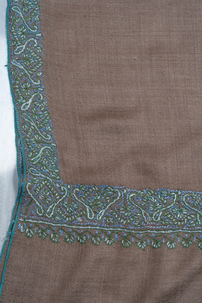 2.5 Yards Sozni Hand Embroidered Shawl in Warm Taupe Elegance