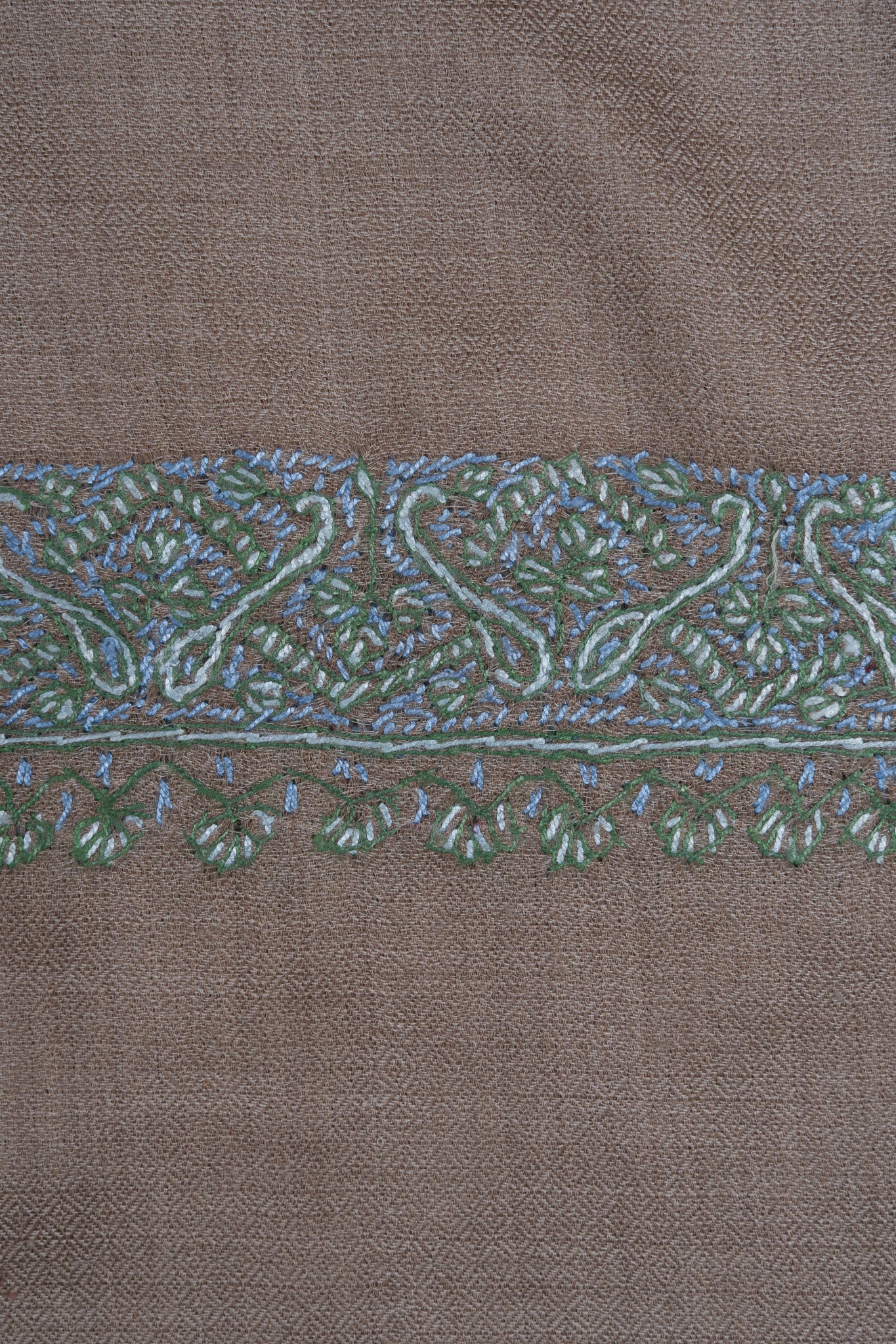 2.5 Yards Sozni Hand Embroidered Shawl in Warm Taupe Elegance