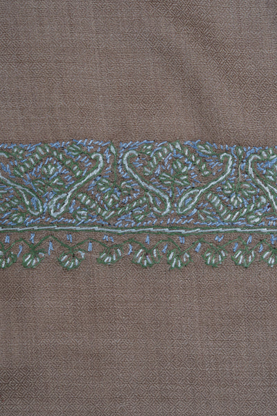 2.5 Yards Sozni Hand Embroidered Shawl in Warm Taupe Elegance
