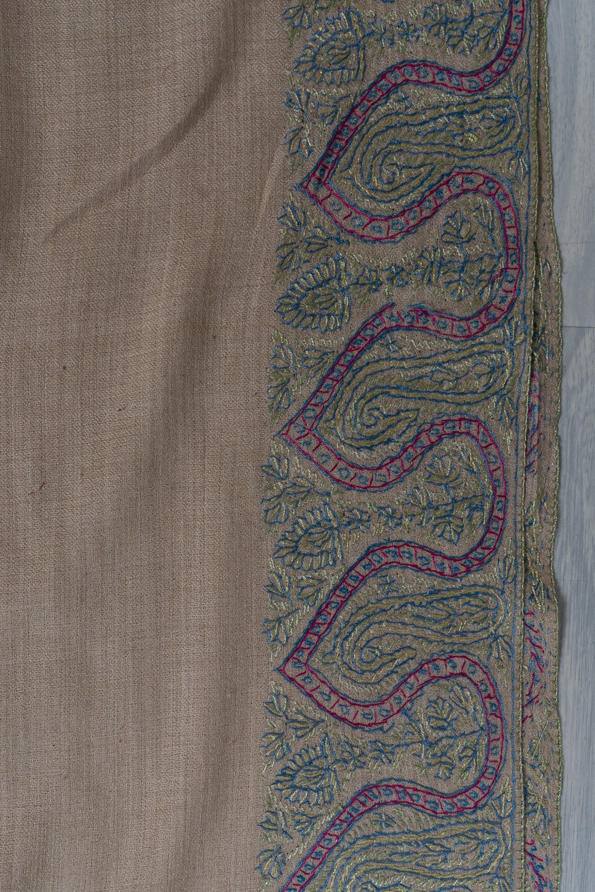 Ivory Bloom: Merino Wool Hand Embroidered 2.5 Yards Shawl