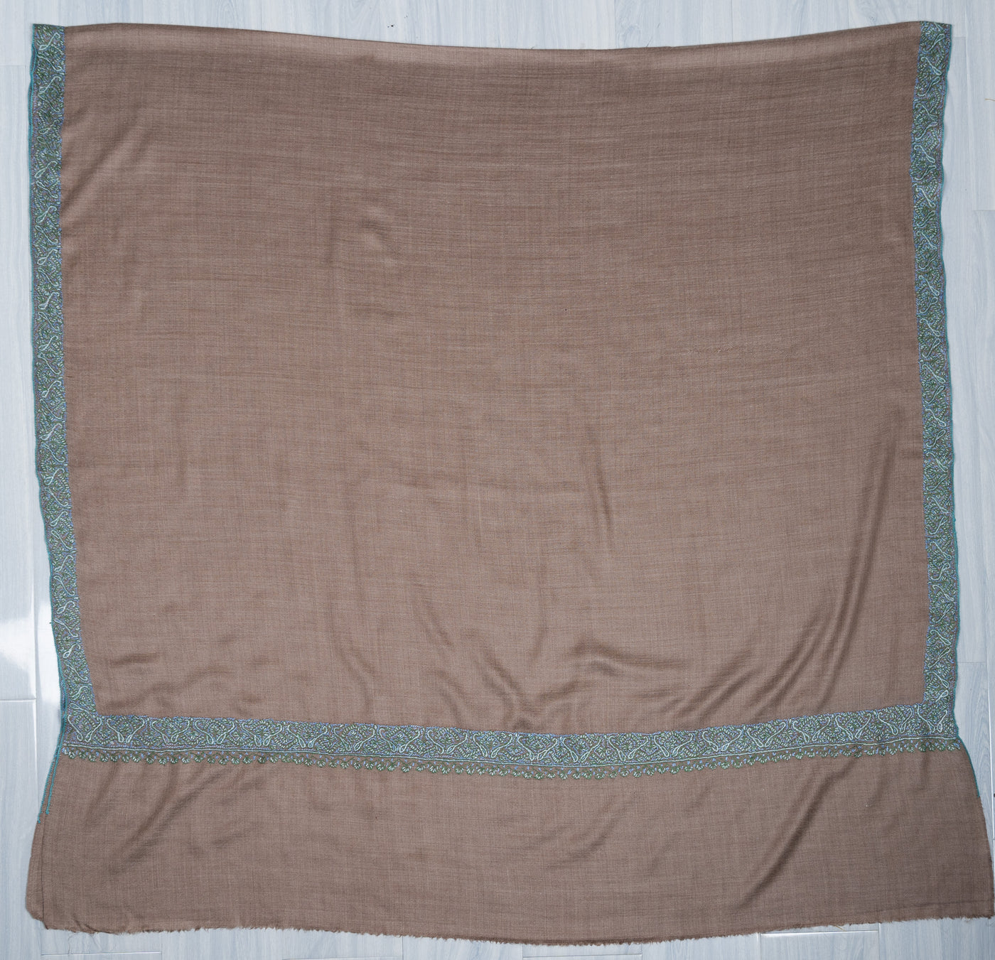 2.5 Yards Sozni Hand Embroidered Shawl in Warm Taupe Elegance