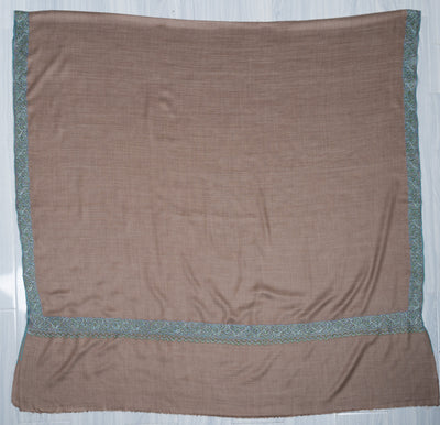 2.5 Yards Sozni Hand Embroidered Shawl in Warm Taupe Elegance